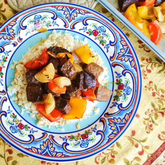 Teriyaki Sheet Pan Beef Kabobs