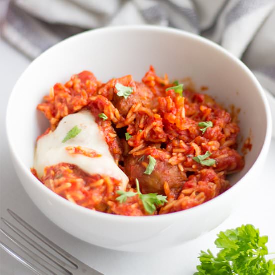 Easy One Pot Meatball & Rice Bake