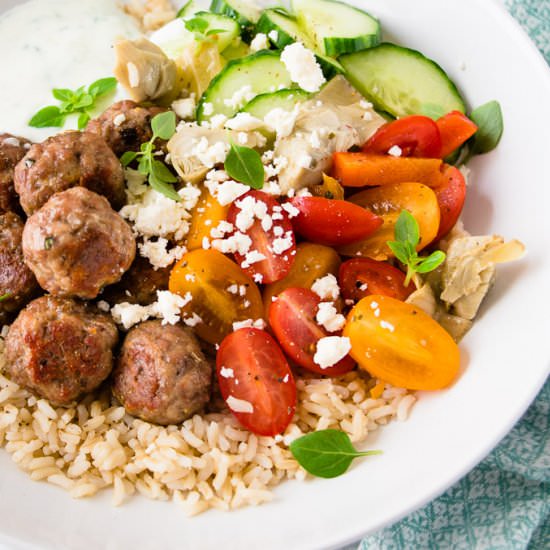 Greek chicken meatball bowls