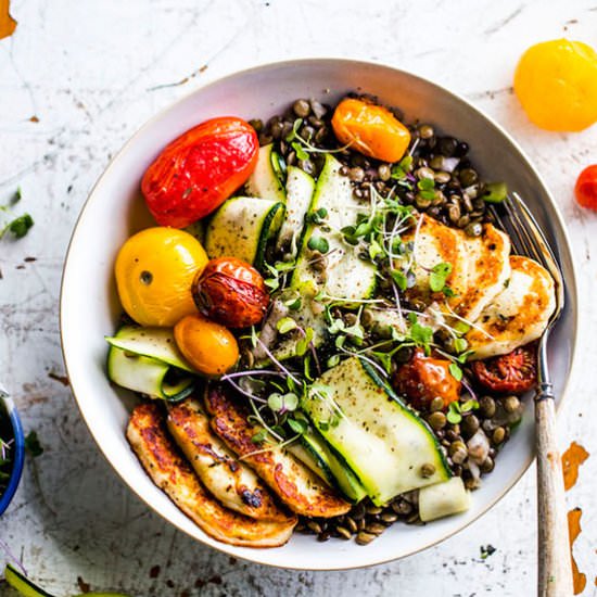 Fried Halloumi Lentil Salad