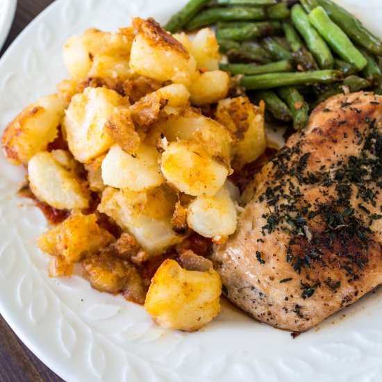 Roasted Chicken with Patatas Bravas