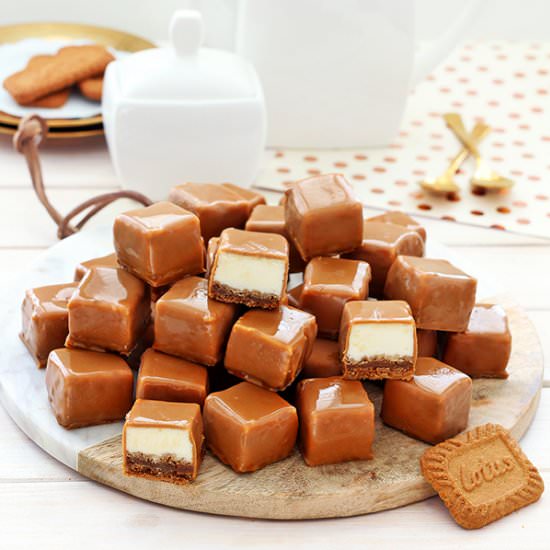 Biscoff coated cheesecake bites