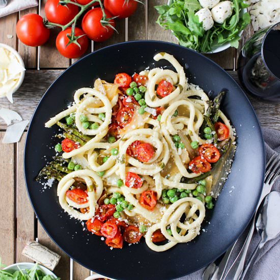 Homemade Bucatini Primavera