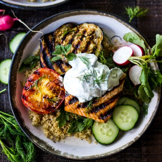 Grilled Salmon Tzatziki Bowl