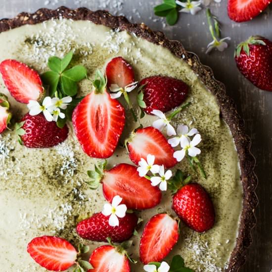 Vegan matcha strawberry tart (V,GF)