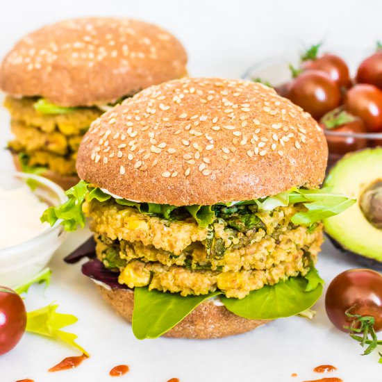 Quinoa Corn Feta Burgers