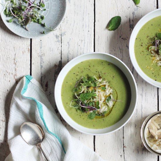 Spring Pea Soup with Orzo and Mint