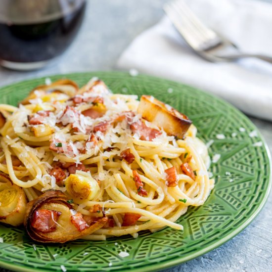 Roasted Leek and Bacon Pasta