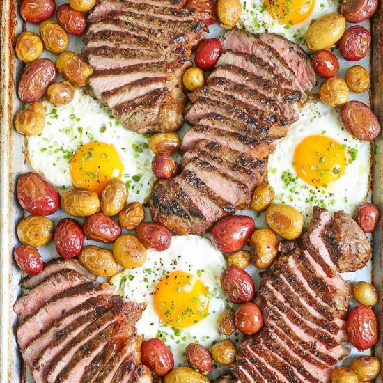 Sheet Pan Steak Eggs and Potatoes