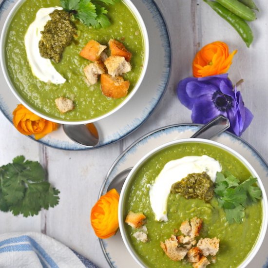 Caramelized Leek Pea Soup