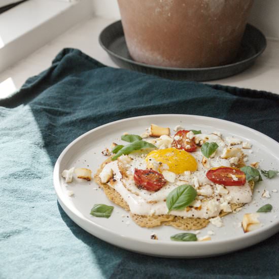 fried egg on chickpea pancake