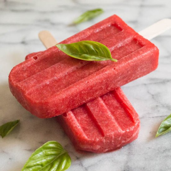 Strawberry Basil Sorbet Pops