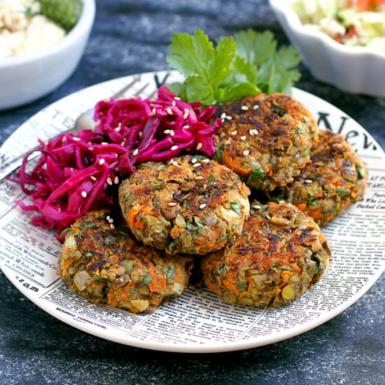 Lentil Patties with Pickled Cabbage