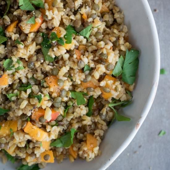 Freekeh Salad with Apricot & Lentil