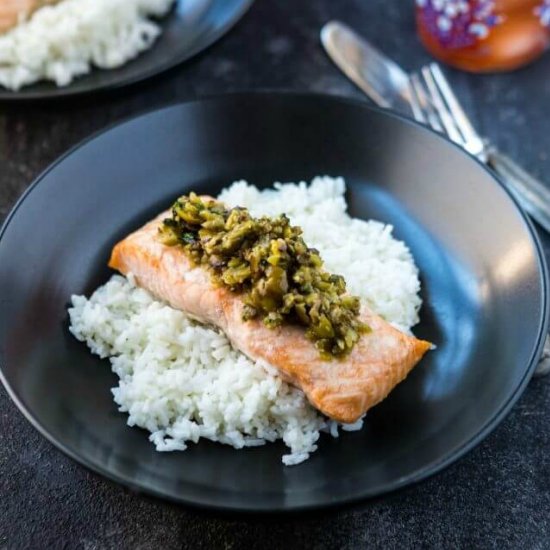 Roasted Salmon Olive Tapenade