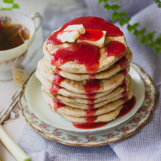 Rhubarb Oatmeal Protein Pancakes