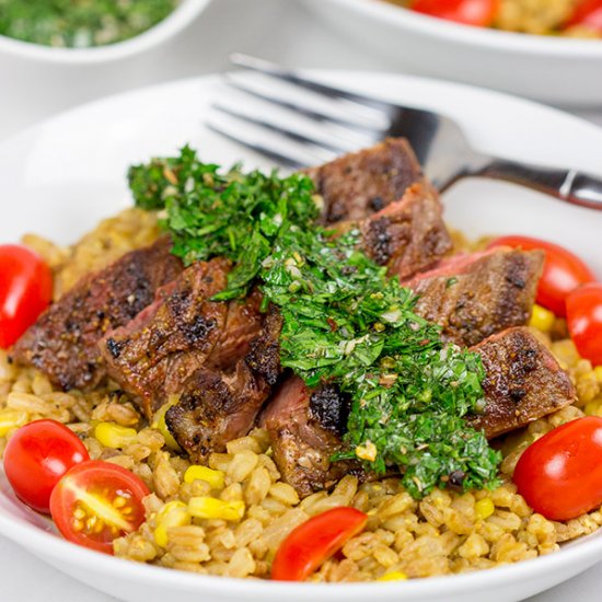 Grilled Flank Steak + Porcini Pilaf