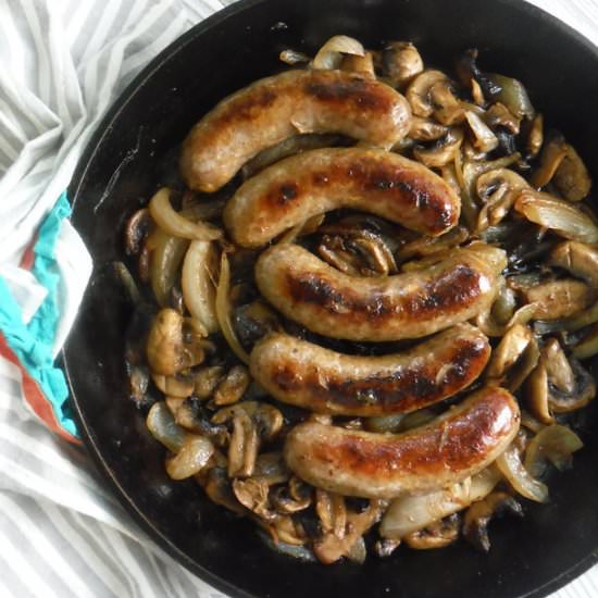 Brats with Onions & Mushrooms