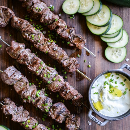 Greek Beef Kabobs & Tzatziki