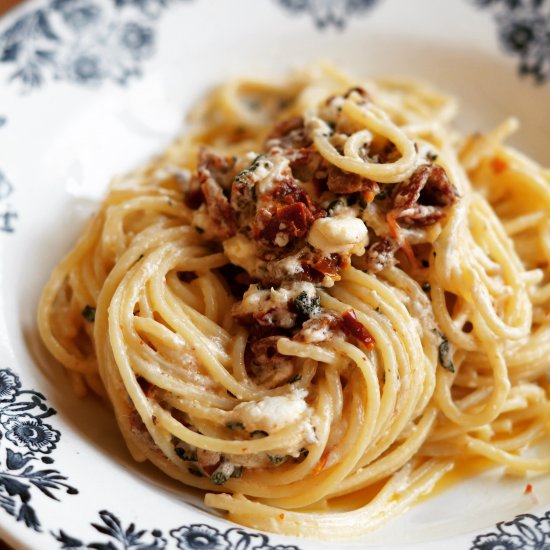 Spaghetti with Feta, Tomato & Sage