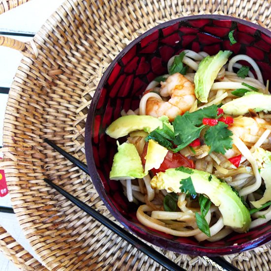 Udon Noodles: Shrimp and Avocado