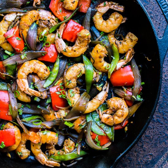 Asian shrimp and veggies stir-fry