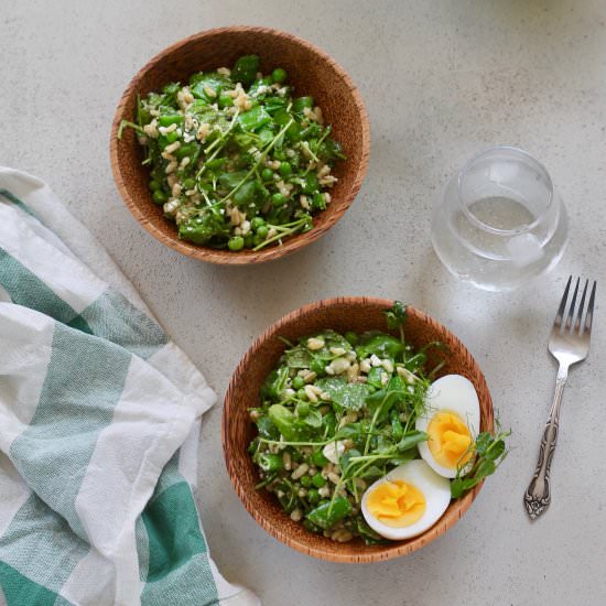 three pea salad with feta and mint