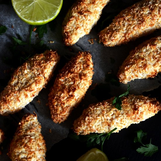 Cocout-Crusted Fishless Goujons