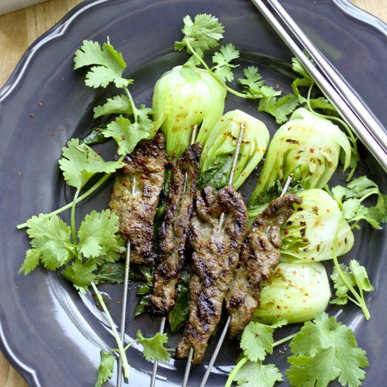 Ginger Beef Satay with Bok Choy