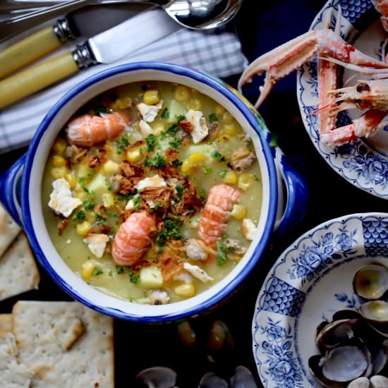 Dublin bay shrimp and clam chowder