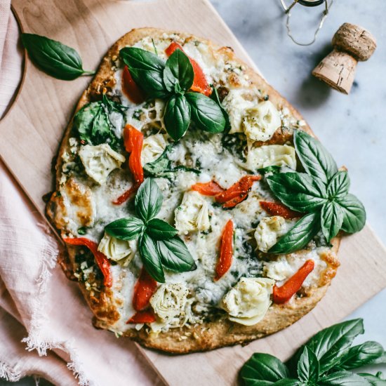 Spinach and Artichoke Naan Pizza