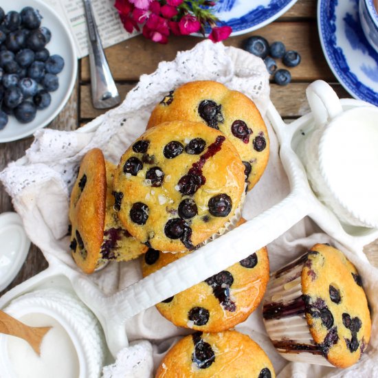 Salted Honey Greek Yogurt Blueberry Muffins