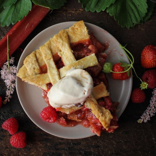 Strawberry Rhubarb Raspberry Pie