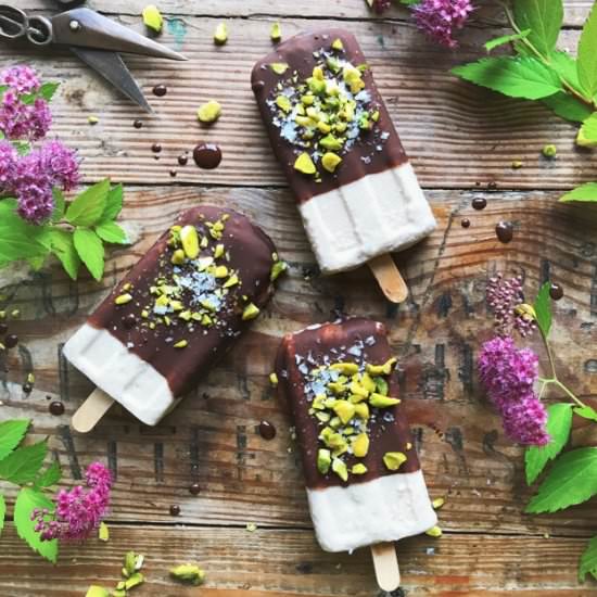 Salted Chocolate Dipped Banana Popsicles