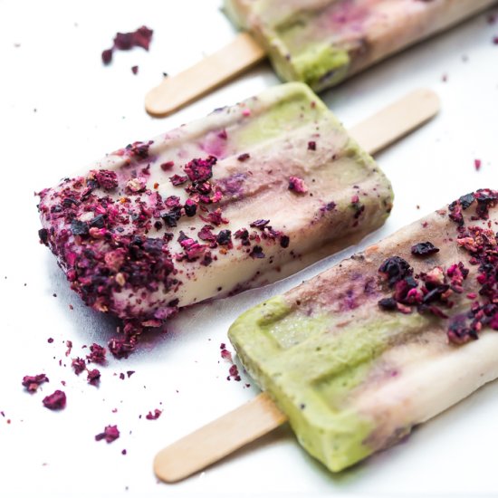 Blackberry Matcha Mermaid Popsicles