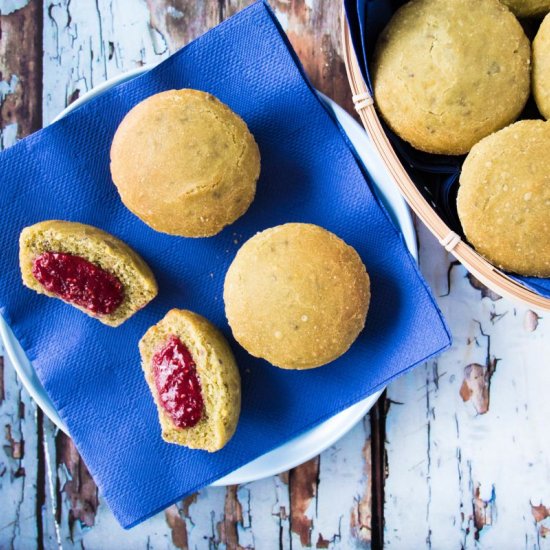 Matcha Buns with Raspberry Jam