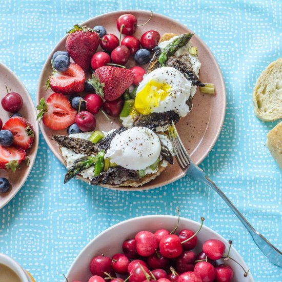 Ricotta Toast w/ Morels & Asparagus