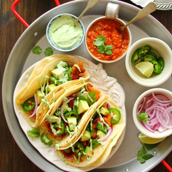 SALMON TACOS WITH SALSA RANCHERA