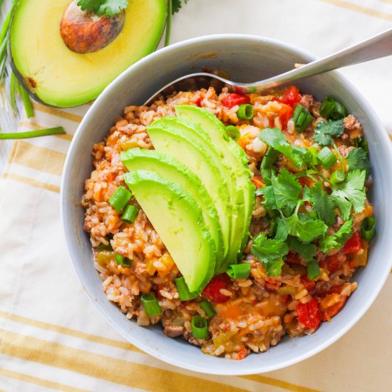 Cheesy Beefy Rice Skillet