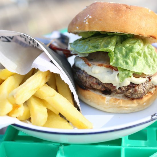 Beef Burger with Blue Cheese Sauce