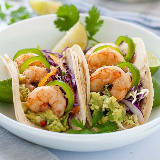 Shrimp Tacos and Cilantro Lime Slaw