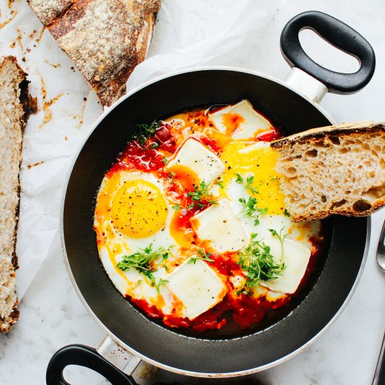 Eggs in Spicy Tomato Sauce w/ Brie