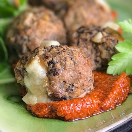 Manchego Meatballs w/ Romesco