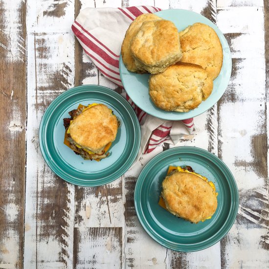 Steak Egg and Cheese Biscuits