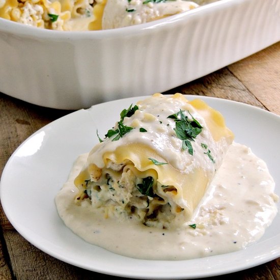 Chicken Alfredo Lasagna Rollups