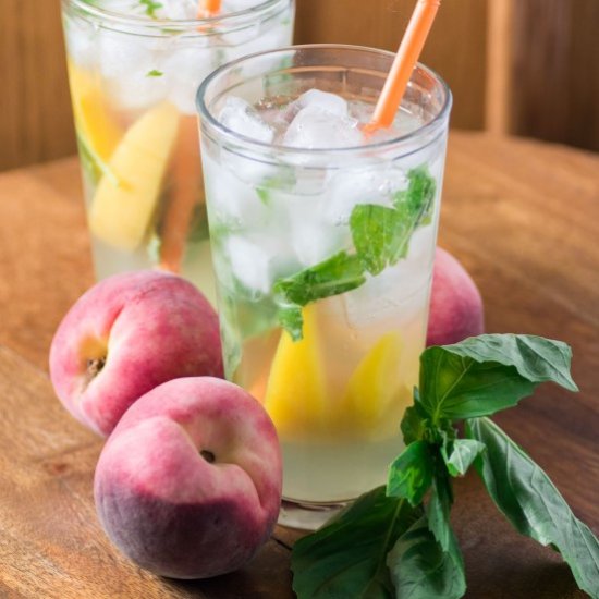 Refreshing Peach Basil Cocktail