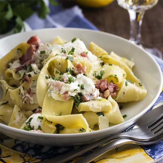 Pasta with Pancetta and Burrata