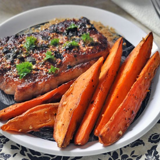 Garlicky Sweet Potato Wedges