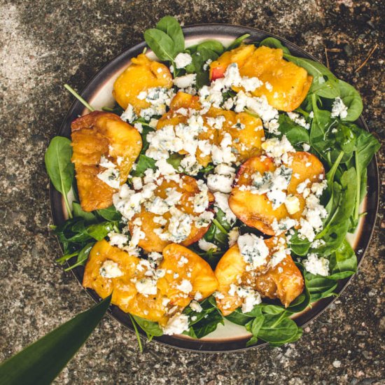 Grilled Peaches with Spinach