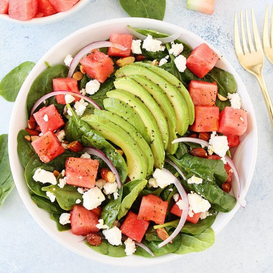 Watermelon Avocado Spinach Salad